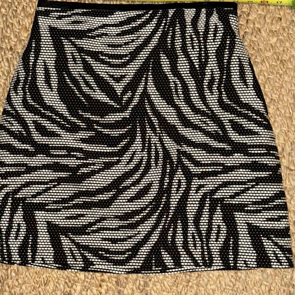 H&M woven black/white zebra print mini skirt back zip leather trim. EUC SZ 8